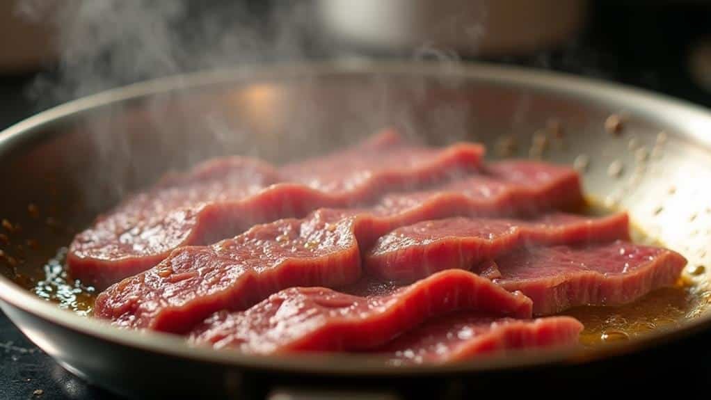 brown beef strips thoroughly