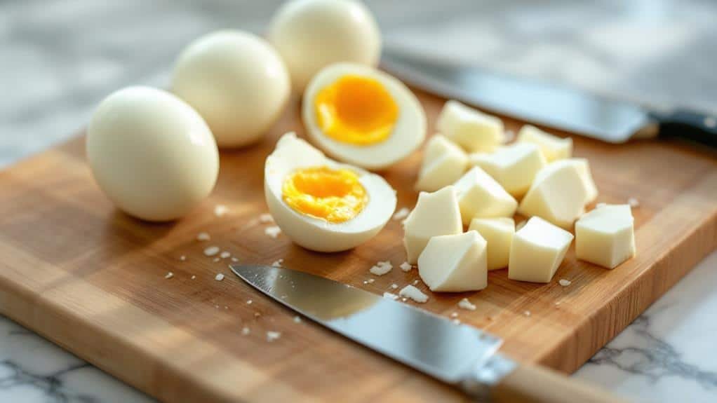 chop hard boiled eggs neatly