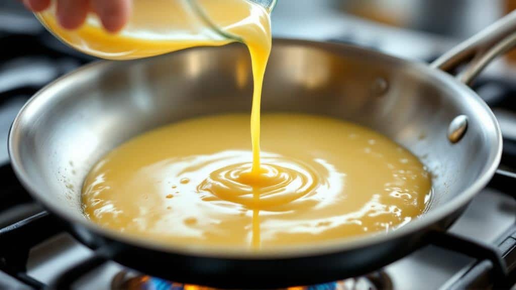 cooking eggs in skillet