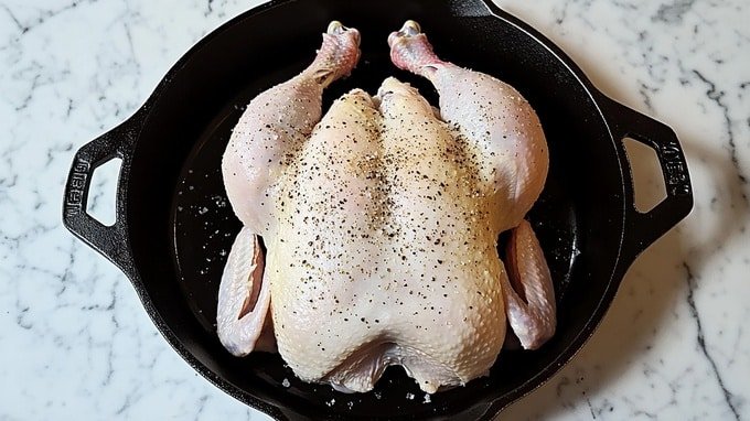 Season whole chicken