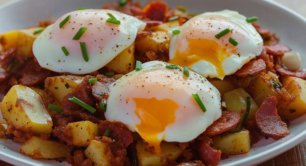 Chorizo Hash With Poached Egg