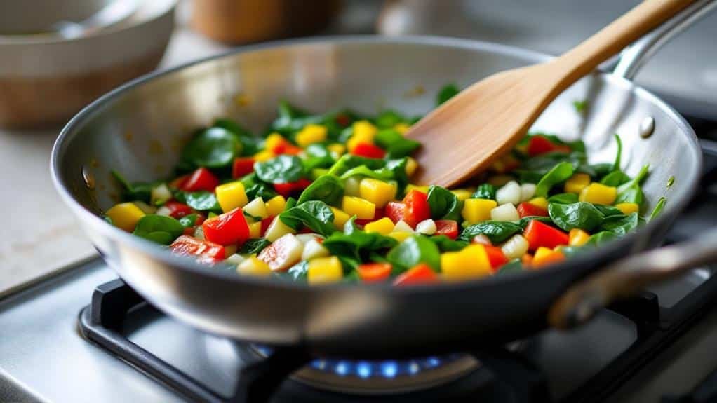 cooking vegetables in pan