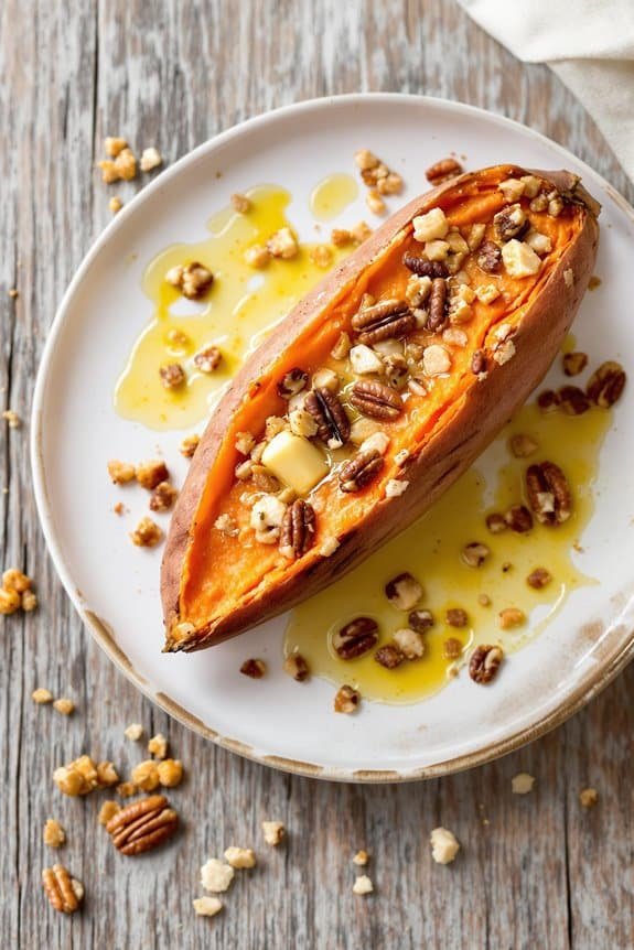 caramelized pecans on sweet potatoes