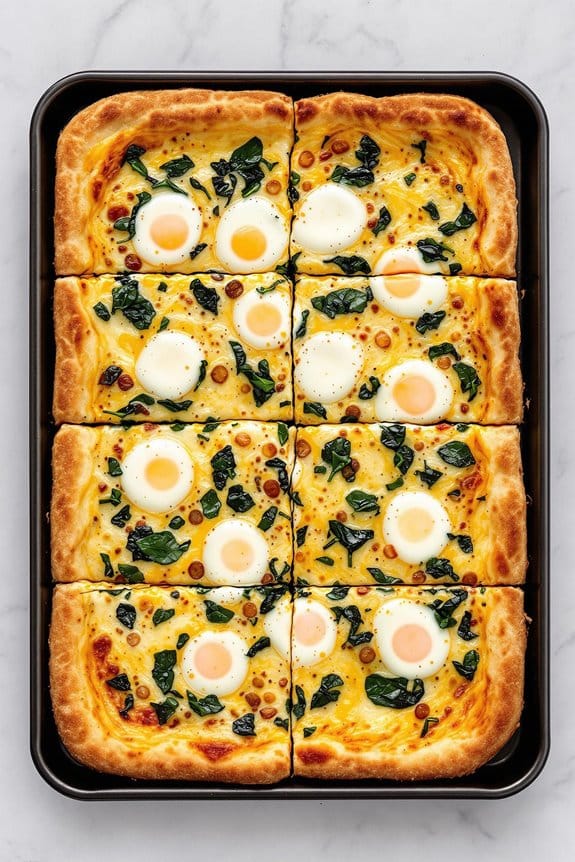 cheesy spinach breakfast pizza