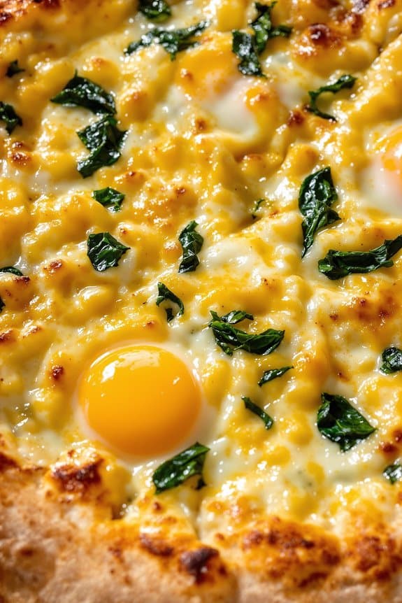 cheesy spinach breakfast pizza