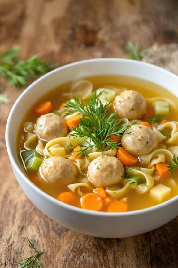 cozy chicken meatball noodle soup