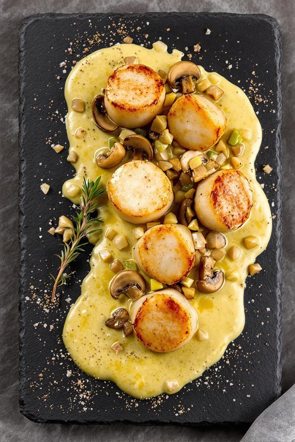 curry infused scallops and mushrooms