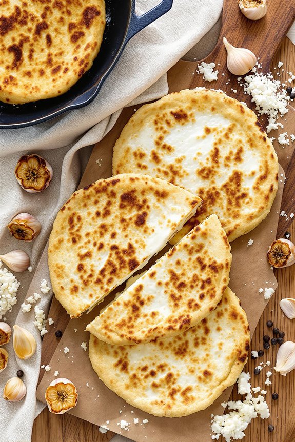 garlic cheesy colombian arepas