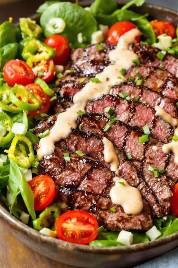 grilled steak salad preparation