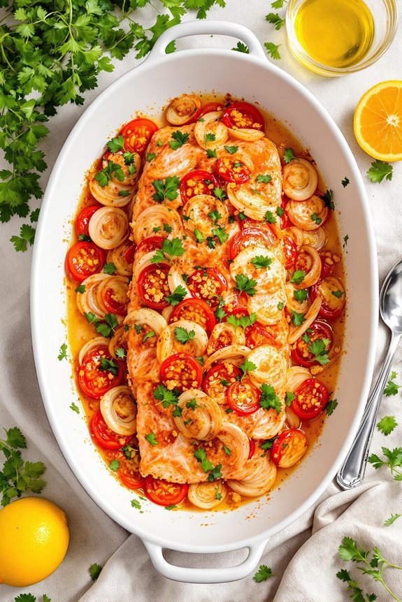 herb infused baked salmon dish