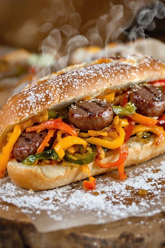 sausages peppers onions hoagies