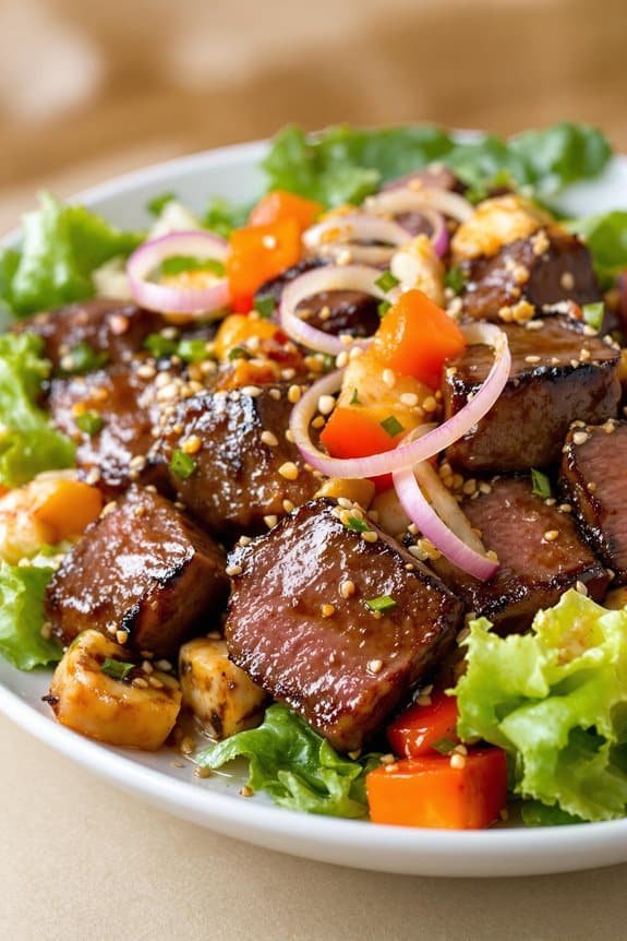 searing filet mignon salad