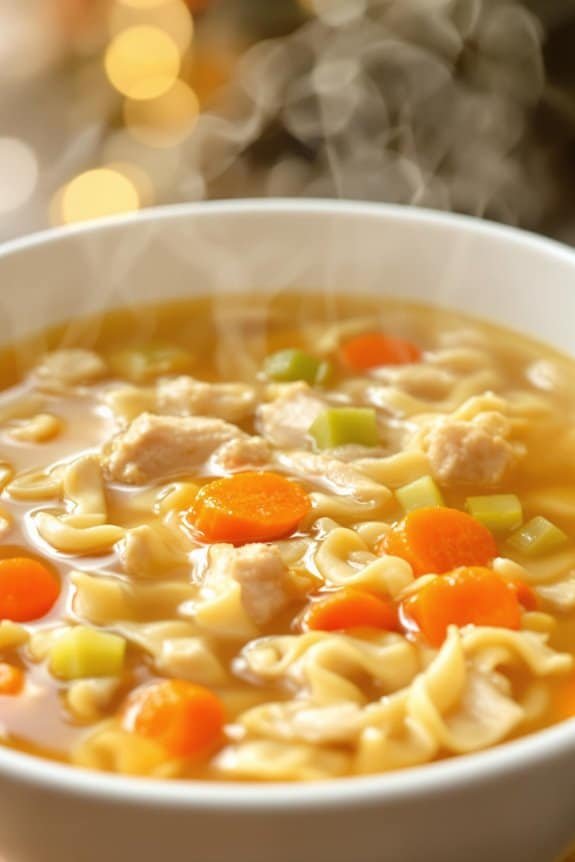 simmer skim add noodles