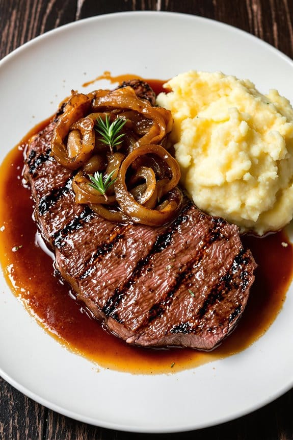 steak with caramelized onions